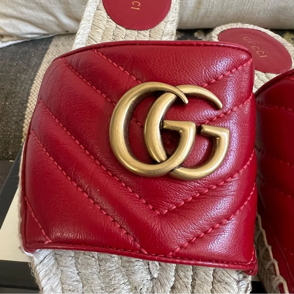 GUCCi Charlotte GG Marmont Nappa Leather Espadrilles Orig Box EU37 Worn Twice!